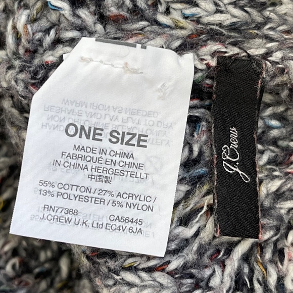 J Crew Woman's Knitted Beanie Hat & Mittens w/Fringe. Black/White. One Size - Picture 5 of 5